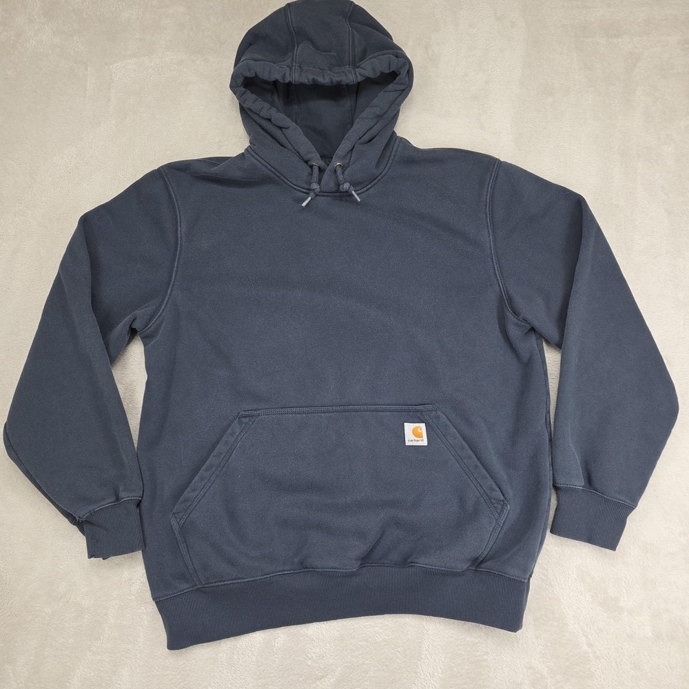 Carhartt Rain Defender Hoodie Sweatshirt Mens L Blue Loose Fit Fleece Workwear
